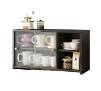 OUKMXSY Meuble de Rangement Moderne et Autonome, Petit Garde-Manger de Cuisine avec Portes coulissantes en Verre et poignée en Bois, Meuble de Rangement Polyvalent pour Une idée créative (Noir)
