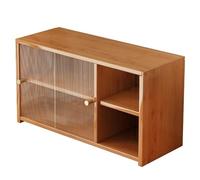 OUKMXSY Meuble de Rangement Moderne et Autonome, Petit Garde-Manger de Cuisine avec Portes coulissantes en Verre et poignée en Bois, Meuble de Rangement Polyvalent pour Une idée créative (Marron)