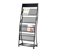 OUKMXSY Porte-revues sur Pied à 4 Niveaux avec roulettes, présentoir à brochures, présentoir d'information Mobile en métal Haute résistance pour la publicité et la documentation (Noir)