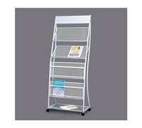 OUKMXSY Porte-revues sur Pied à 4 Niveaux avec roulettes, présentoir à brochures, présentoir d'information Mobile en métal Haute résistance pour la publicité et la documentation (Blanc)