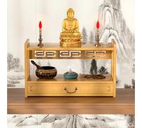 OUKMXSY Table d'autel, Table de méditation Basse à 3 Niveaux avec tiroir, puja Chinoise pour Exposer des Pots, des Plantes, des Livres, des Objets bouddhistes et des prières (marro