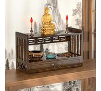 OUKMXSY Table d'autel, Table de méditation Basse à 3 Niveaux avec tiroir, puja Chinoise pour Exposer des Pots, des Plantes, des Livres, des prières bouddhistes (Marron, 69 cm/27,2