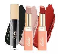 Oulac Lot de 3 rouges à lèvres mats et satinés, en rouge et noir, rouge et noir, rouge à lèvres liquide mat, crayon de soin crémeux, hautement pigmenté, longue durée de vie, végétalien (SG01+SG07+M23)