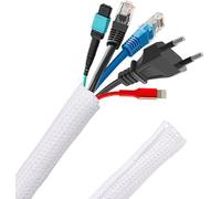 Oulesvte 3m Manchon de Câble Gaine Cable, Réglable Diamètre 13 mm, Souple Gestion des Câbles Tressée, Protection du Cache-câbles pour Chiens, Antipoussière, pour voiture, téléviseur(Blanc)