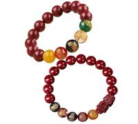OuLi Store 2PCS Bracelet de Perles Rouges 10mm, Bracelet Perles, Perles Bracelet de Richesse & Chanceuse pour Homme et Femme Bijoux Cadeau
