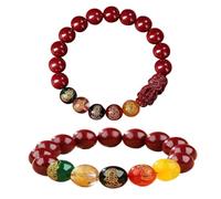 OuLi Store 2Pcs Bracelet de Perles Rouges 8mm, Bracelet Perles, Perles Bracelet de Richesse & Chanceuse pour Homme et Femme Bijoux Cadeau