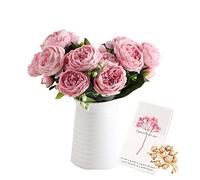 OuLi Store®4 Bouquets de Fleurs artificielles en Soie Pivoine Artificielle Fausse Fleur glorieuse pour la décoration de Maison, 5 fourchettes, 9 têtes (4 Bouquets-Rose)