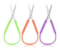 Ouligay 3 Paires de Ciseaux à Boucles Avec Poignée, à Ouverture Automatique, de Sécurité pour Enfant à partir de 2 Ans - École et Bricolage