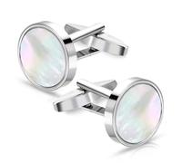 Ouligay Boutons de manchette pour hommes Blanc Perle Pierre Coquille Classique Boutons de manchette pour hommes Marié Boutons de manchette pour mariage soirée dansante affaires Argent