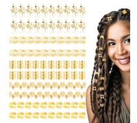 Ouligay Lot de 100 accessoires pour cheveux, bijoux dreadlocks dorés, bijoux de pirate d'or, bijoux pour tresses et locs, poignets réglables