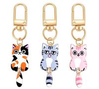 Ouligay Lot de 3 porte-clés en forme de chat pour femme - Joli porte-clés kawaii - Mini chat - Breloques de sac à main - Cadeaux d'anniversaire de Noël pour papa, maman, amoureux des chats