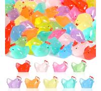 Ouligay Lot de 64 mini poulets lumineux en résine - Animaux miniatures - Mini poulet lumineux - 8 couleurs - Petites poules miniatures - Dans l'obscurité - Pour maison de poupée - Micro paysage