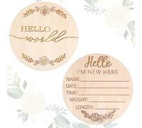 Ouligay Panneau « Hello World » en bois pour annonce de bébé, 15,7 cm, panneau de bienvenue pour bébé avec papillon et fleur pour hôpitaux, tableau d'enregistrement d'information sur la naissance d'un