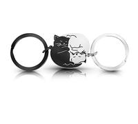 Ouligay Porte-clés assorti en acier inoxydable pour couple - Cadeau de Saint-Valentin pour lui, elle, petit ami, petite amie, épouse, mari, fiancée, meilleur ami, noir, Large