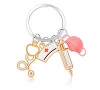 Ouligay Porte-clés infirmière - Cadeau pour infirmière - Avec stéthoscope - Seringue - Cadeau pour un anniversaire, une remise de diplôme, Noël