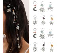 Ouliget Lot de 12 bagues tressées tribales en argent bohème - Décorations africaines - Breloques vintage en métal pour cheveux pour femme
