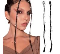 Ouliget Lot de 2 extensions de cheveux tressés à faire soi-même pour queue de cheval - Pour un usage quotidien et une fête - Décoration de perles noires