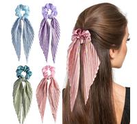 Ouliget Lot de 4 chouchous en satin soyeux pour femme, bandeau doux et brillant, accessoires pour cheveux, nœud papillon bohème