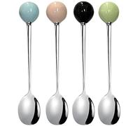 Ouliget Lot de 4 petites cuillères à café en acier inoxydable, cuillères à dessert, petites cuillères coréennes avec boule en céramique, cuillères de 14 cm, 4 couleurs.