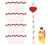 Ouliget Lot de 40 pailles jetables en forme de cœur rouge pour la Saint-Valentin, les mariages, les anniversaires, les fêtes, les fêtes (point d'amour)