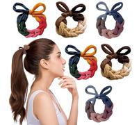 Ouliget Lot de 6 anneaux à cheveux tressés avec nœud - Chouchous élastiques en caoutchouc pour femme - Corde à cheveux extensible épaisse et durable pour cheveux épais et longs