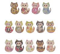 OULII Lot de 50 Boutons en bois en forme de chat multicolore 2 trous en bois pressé, pour la couture et les loisirs créatifs (coloris mixtes)