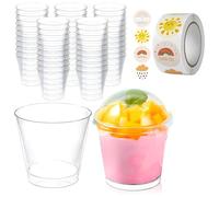 OulQinyhome 50Pcs Verrines à Dessert 210ml - Dessert Gobelets Transparents avec Couvercles Cuillères - Coupes Gobelets pour DIY Pudding Mousse Glace - Mariage Anniversaire Fête