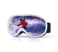 OulQinyhome Masque de Ski anti-buée à double écran - Lunette de Ski sphérique pour adultes et adolescents - compatible avec lunettes de vue (Blanc Violet)