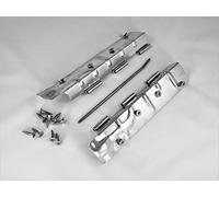 OuM Lot de 4 charnières avec vis pour rehausseur de palette, plate-bande surélevée - Tôle d'acier galvanisée, longueur totale 214 mm, convient pour planches de 20 mm x 200 mm