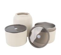 Oumefar Boîte à Déjeuner Isolée Ronde, Récipient Alimentaire Thermique en Acier Inoxydable 304, Boîte à Déjeuner étanche Portable pour le Bureau, les Voyages et le Camping (Beige)