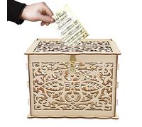 Oumefar Boîte de Carte de Mariage avec Clés DIY Boîte- en Argent Vintage Vintage Décor de Mariage Rustique Porte-carte en Bois pour Douche D'anniversaire de Douche Nuptiale