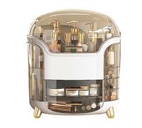 Oumefar Boîte de Maquillage Vertical Organisateur Cosmétique Rotatif Grande capacité Stockage Transparent avec Compartiment pour Maquillage de la Peau (Blanc élégant)