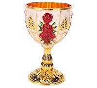 Oumefar Calice Doré Pimp Cup, 4,1 Pouces Gobelet Vin élégant Rétro Motif de Fleur en Relief Tasse Boire en Métal pour Fête Banquet Bar Décor la Maison en Alliage (Fleur Rouge Doré)