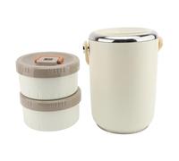 Oumefar Conteneur D'aliments Isolés à Vide 2L Boîte Lunch Thermique en Acier Inoxydable Empilable Boîte à Lundi avec Couvercles Scellés pour Adultes Picinons D'extérieur (Blanc)