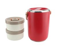 Oumefar Conteneur D'aliments Isolés à Vide 2L Boîte Lunch Thermique en Acier Inoxydable Empilable Boîte à Lundi avec Couvercles Scellés pour Adultes Picinons D'extérieur (Rouge)