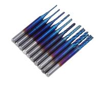 Oumefar Ensemble de Fraises en Bout à Revêtement Bleu en Carbure pour la Gravure de Haute Précision CNC Routeur Fraisage Sculpture 10 Pièces pour PCB SMT Moule Fibres Plastiques