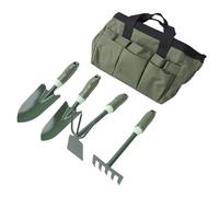 Oumefar Ensemble D'outils de Jardinage avec Râteau à 5 Dents et Houe à | Construction en Fer, Sac de Rangement Portable, Creuser, Planter, Désherber, Soins des Fleurs et des Légumes, Pelles à Main