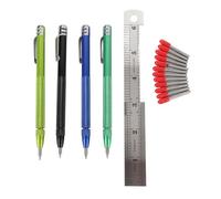 Oumefar Lot de 4 Stylos à Tracer Magnétiques avec Règle et 12 Pointes de Rechange, en Carbure de Tungstène, pour Carrelage, Verre, Marbre, Pierre