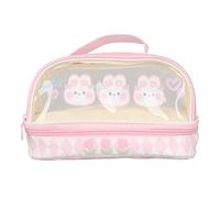 Oumefar Sac à Stylo à Lapin Mignon, Kawaii Crayon Crayon Grande capacité Double Couche Transparent Sac Cosmétique pour Enfants Bureau Rose PU Pve Matériel 15 X 9,5 X 22,5 Cm