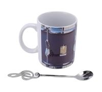 Oumefar Tasse Vintage, Tasse de Tambour Dramatique en Céramique 11 Oz avec Cuillère en Acier Inoxydable pour Boissons Chaudes Froides, pour les Musiciens des Batteurs (Blanc)