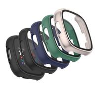 Oumida 4 Pièces Colorée Coque Compatible avec Fitbit Versa 4/Sense 2, Protection Écran Verre Trempé Case pour Fitbit Versa 4/Sense 2, Noir+Lumière stellaire+Bleu+Vert