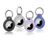 Oumida 4 Pièces Coque de Protection pour Airtag avec Porte Clés, Léger et Durable, Housse de Protection AirTag Locator Tracker pour Enfants, Bagages, Animaux (Noir+Bleu+Violet+Gris)