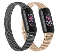 Oumida Bracelet en maille métallique compatible avec Fitbit Luxe, bracelet à boucle réglable en acier inoxydable pour homme et femme, pour suivi de santé et de remise en forme, noir + champagne doré