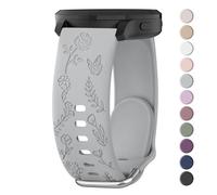 Oumida Colorée Fleur Gravée Bracelet pour Garmin Vivoactive 3, Vivoactive 3 Musique, Venu, Sport Silicone Souple Bracelet Compatible avec Garmin Venu SQ (Gris)
