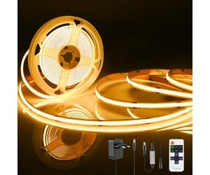Oumida Rayures LED COB 2m bandes LED chaudes blanc 3000k, bande LED Dimmable 24V CRI92 Largeur de 8mm avec télécommande et alimentation électrique,pour décoration de maison Miroir de cuisine (2m)