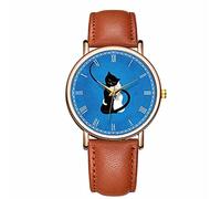 OUMIFA Montre Bracelet à La Mode Mesdames Regardez Chat Imprimer Coor Coq De La Ceinture Tempérament Fashy Girl Analog Quartz Montre s’adapte à Tous Les Poignets (Color : Brown)
