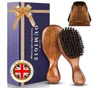 OUMIGIZ Brosse à cheveux en poils de sanglier depuis 1965, artisanat britannique, mini brosse à cheveux en bois naturel, brosse à barbe, poils doux et purs, démêlante douce, cheveux fins pour femmes