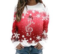 OUMSHBI Pull De Noel Imprimé Note De Musique Fantaisie Pulls Sweat sans Capuche Rigolo Noel Femmes Sweatshirts Grande Taille Harajuku Hiver Chaud Pullover Hauts Manches Longues Col Rond Christmas