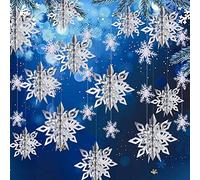 OuMuaMua Décorations de Noël d'hiver à Suspendre, 12 Grands Flocons de Neige argentés 3D et 12 Flocons de Neige en Papier Blanc à Suspendre pour Noël, Hiver, Pays des Merveilles, Vacances, Nouvel an,
