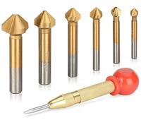 oumuik Lot de 6 fraises coniques à 90° en métal avec 1 foret central en laiton Ø 6,3-20,5 mm